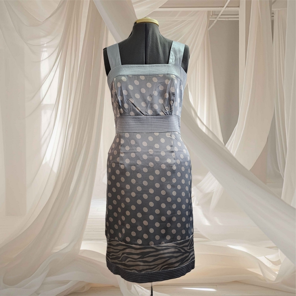 4/$20 BCBG Silky Blue Gray Polka Dot Dress